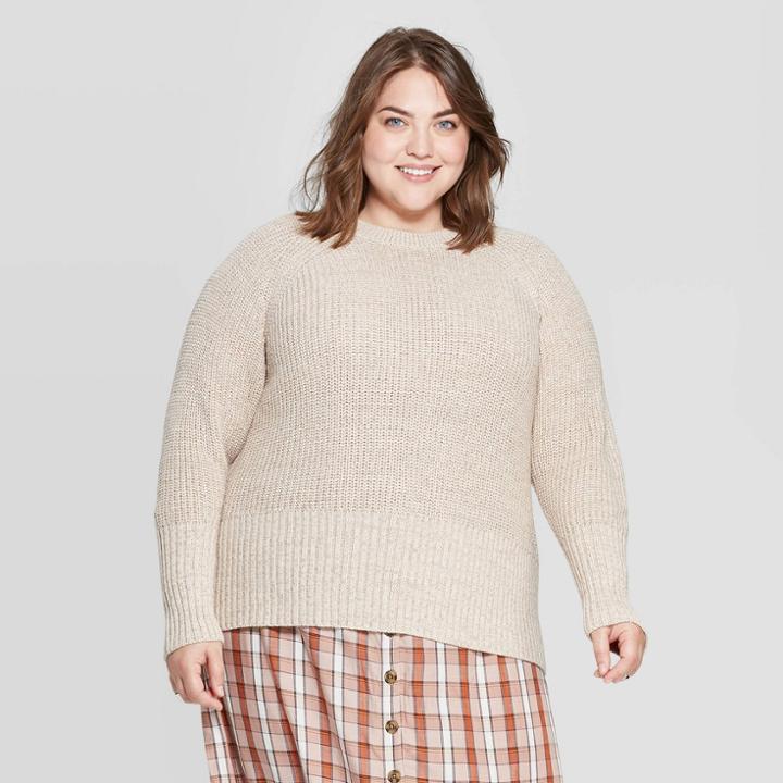 Women's Plus Size Long Sleeve Crewneck Pullover Sweater - Universal Thread Cream 2x, Size: