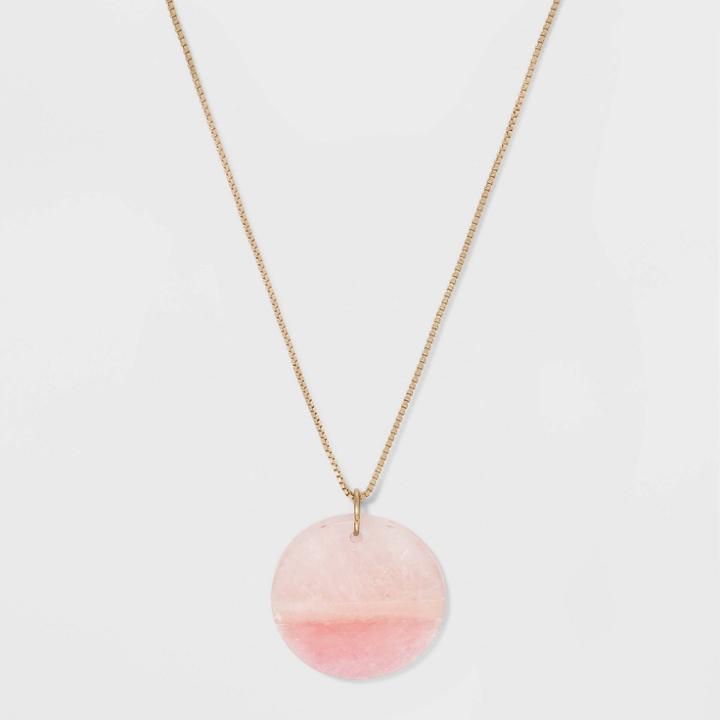 Boxed Circle With Rose Quartz, Sunstone, And Pink Adventurine Semi-precious Stones Pendant Necklace - Universal Thread Pink, Women's