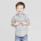 Genuine Kids From Oshkosh Toddler Boys' Long Sleeve Stripe Baja Hooded Woven Button-down Shirts - Metallic Blue