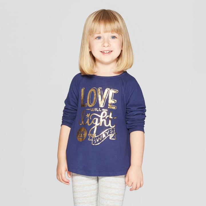 Toddler Girls' Long Sleeve 'love Light' Graphic T-shirt - Cat & Jack Navy