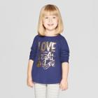 Toddler Girls' Long Sleeve 'love Light' Graphic T-shirt - Cat & Jack Navy