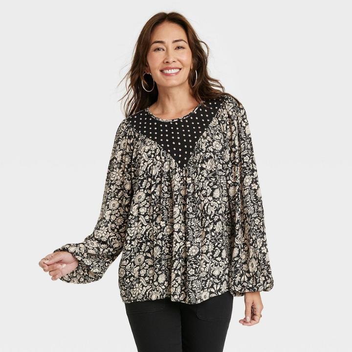 Women's Bishop Long Sleeve Blouse - Knox Rose Black Floral