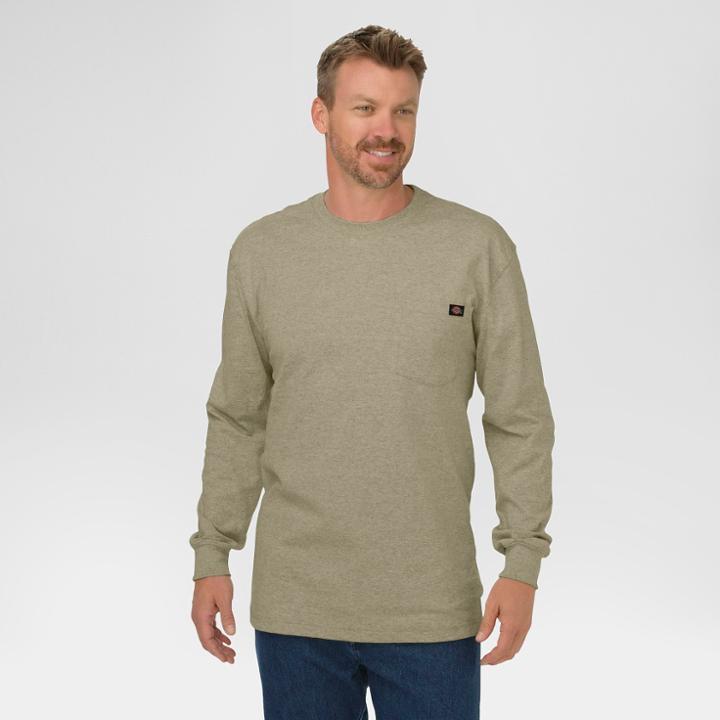Dickies Men's Big & Tall Cotton Heavyweight Long Sleeve Pocket T-shirt- Desert Sand Xl Tall,