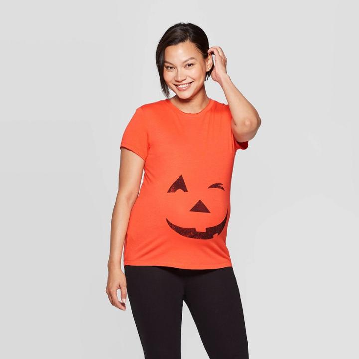 Maternity Short Sleeve Pumpkin Face T-shirt -isabel Maternity By Ingrid & Isabel Orange S, Women's,