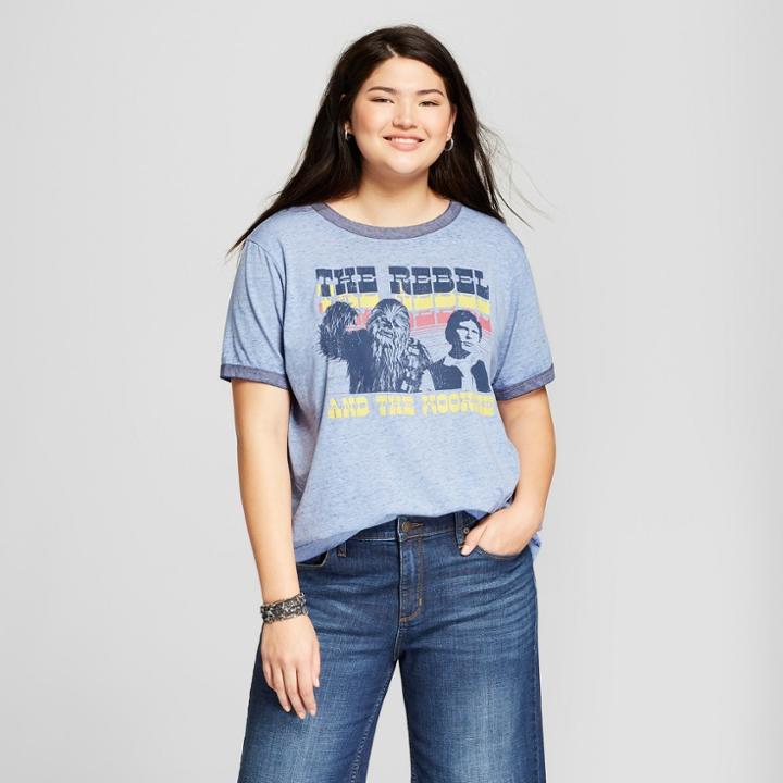 Women's Star Wars Plus Size Short Sleeve Ringer Graphic T-shirt (juniors') Navy