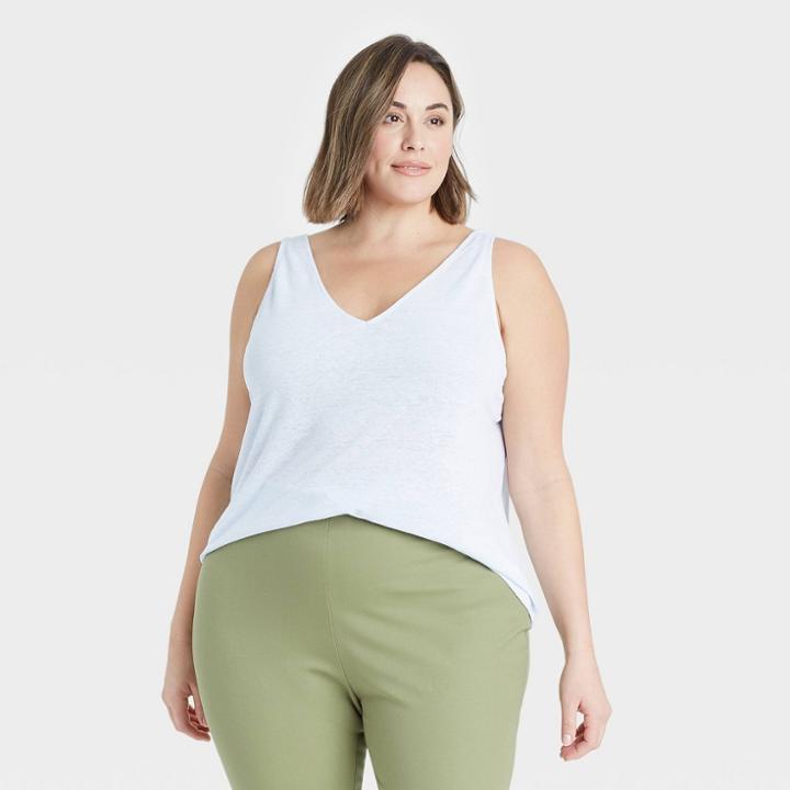 Women's Plus Size Linen Tank Top - A New Day Blue