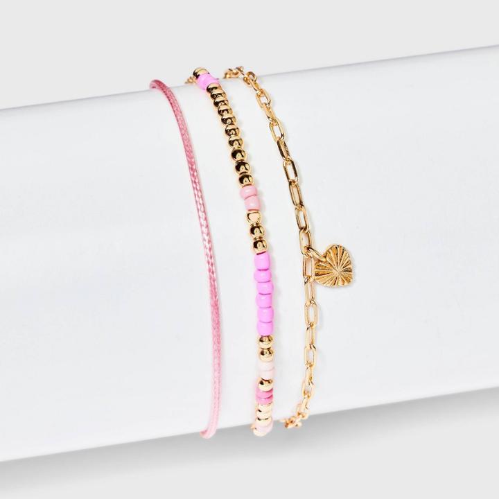 No Brand 14k Gold Dipped Morse Code 'let Love Shine' Beaded Multi-strand Bracelet - Pink