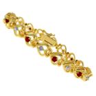 Rubies 0.01 Ct.t.w Round Cut Diamond Accent Multi-gem Heart Prong Set Bracelet 18k Gold Plated(7.2), Red/gold