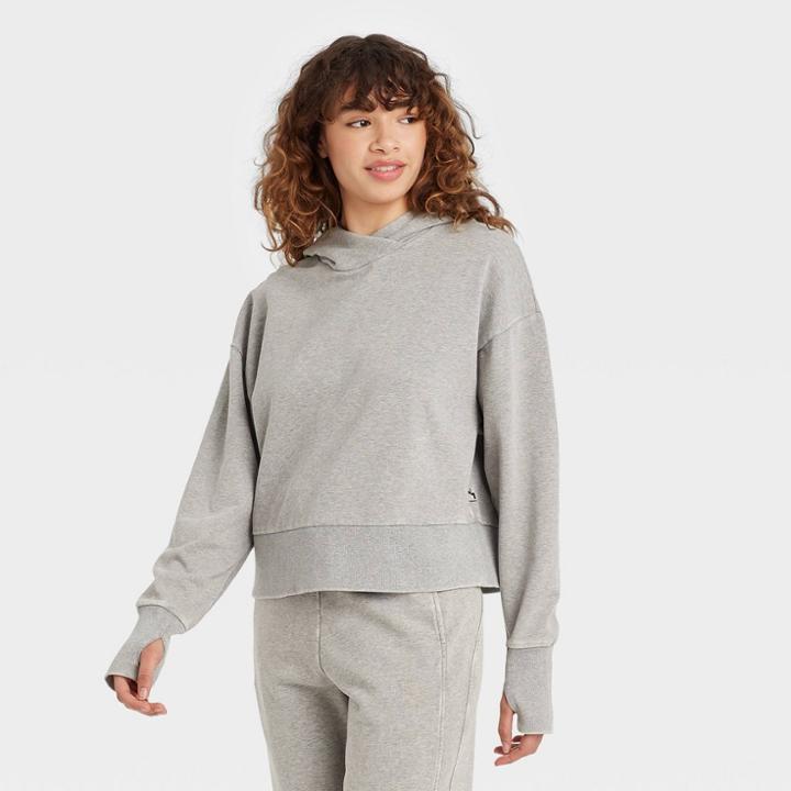 Women's French Terry Acid Wash Hoodie - Joylab Medium Heather Gray Xxs