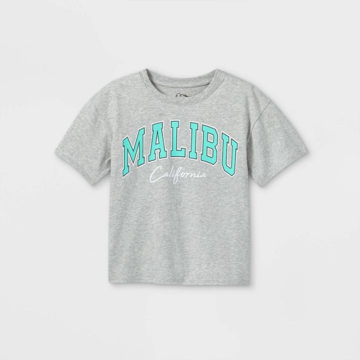 Girls' Boxy Short Sleeve Graphic T-shirt - Art Class Gray