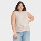 Women's Plus Size Pointelle Crewneck Sweater Tank - Universal Thread Cream
