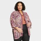 Women's Plus Size Duster Cardigan - Knox Rose Orange Paisley X-1x