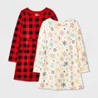 Girls' Adaptive 2pk Long Sleeve Dress - Cat & Jack Red/cream
