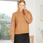 Women's Bishop Sleeve Crewneck Cable Stitch Pullover Sweater - A New Day Tan