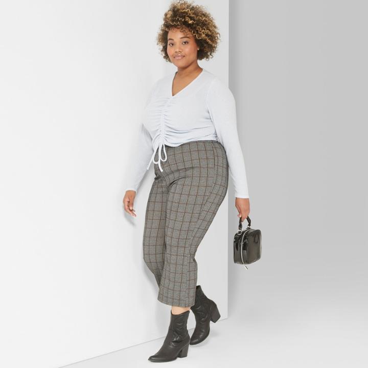 Women's Plus Size Long Size Waffle Gathered Tie Front Top - Wild Fable Blue