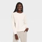 Women's Long Sleeve Boat Neck Ottoman Top - A New Day Cream