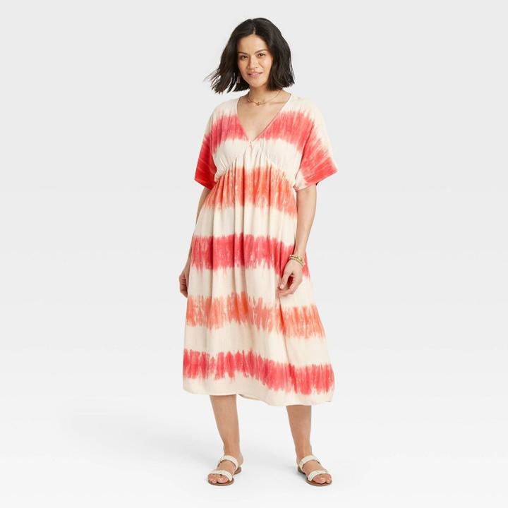 Women's Tie-dye Short Sleeve Kimono Dress - Knox Rose Peach