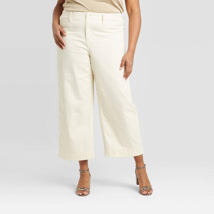 Women's Plus Size High-rise Cropped Wide Leg Pants - A New Day Cream 16w, Women's, Ivory