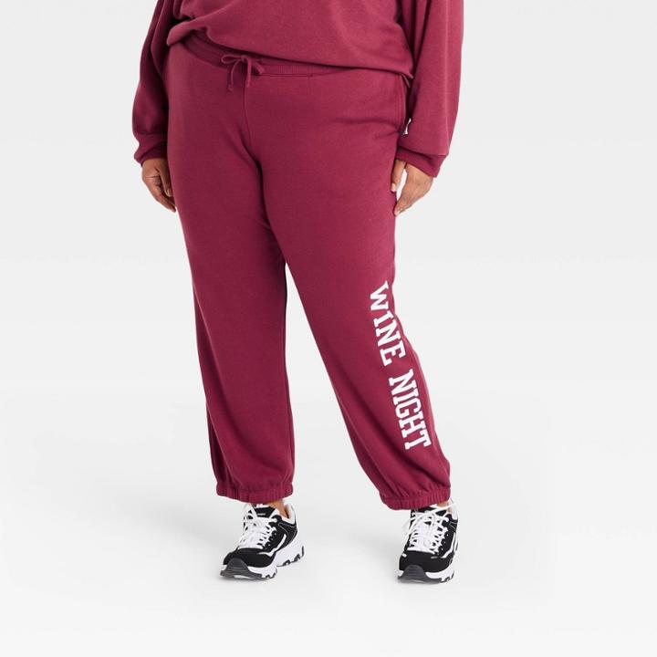 Modern Lux Women's Plus Size Wine Night Graphic Jogger Pants - Wine