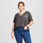 Target Women's Plus Size Do Good. Feel Good Short Sleeve Criss-cross V-neck Graphic T-shirt - Zoe+liv (juniors') - Charcoal