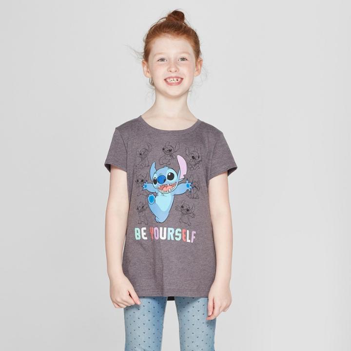 Disney Plus Size Girls' Lilo & Stitch Short Sleeve T-shirt - Charcoal Gray