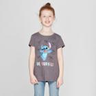 Disney Plus Size Girls' Lilo & Stitch Short Sleeve T-shirt - Charcoal Gray