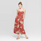 Women's Floral Print Sleeveless Sweetheart Neck Strappy Bra Cup Jumpsuit - Xhilaration Brick Red