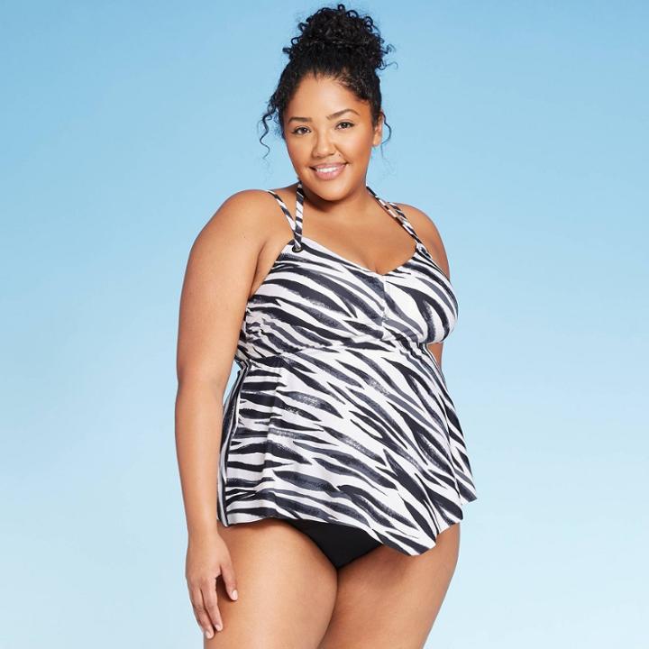 Women's Plus Size Over The Shoulder Tankini Top - Kona Sol White 14w, Women's, Black