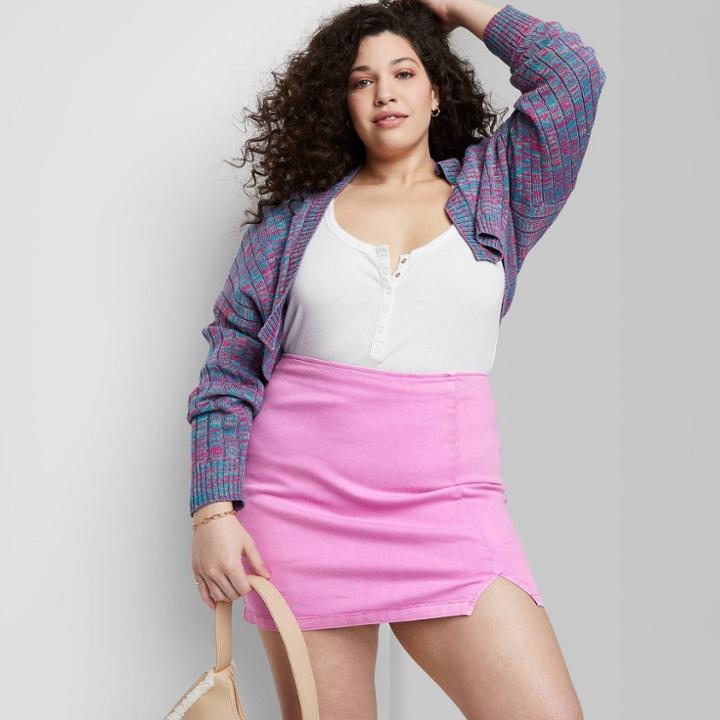 Women's Plus Size Notch Front Seamed Denim Mini Skirt - Wild Fable Light Purple