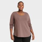 Women's Plus Size Scoop Neck Long Sleeve Drapey T-shirt - Ava & Viv Dark Brown