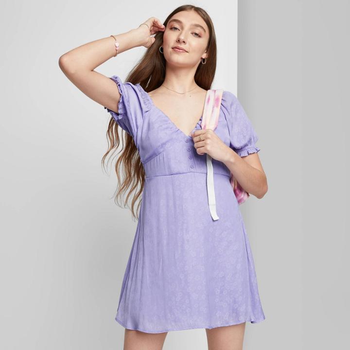 Women's Short Sleeve Satin Skater Dress - Wild Fable Amethyst