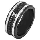 Men's Crucible Stainless Steel Ring With Plated And Brushed Textured - Black (9), Black/silver/silver