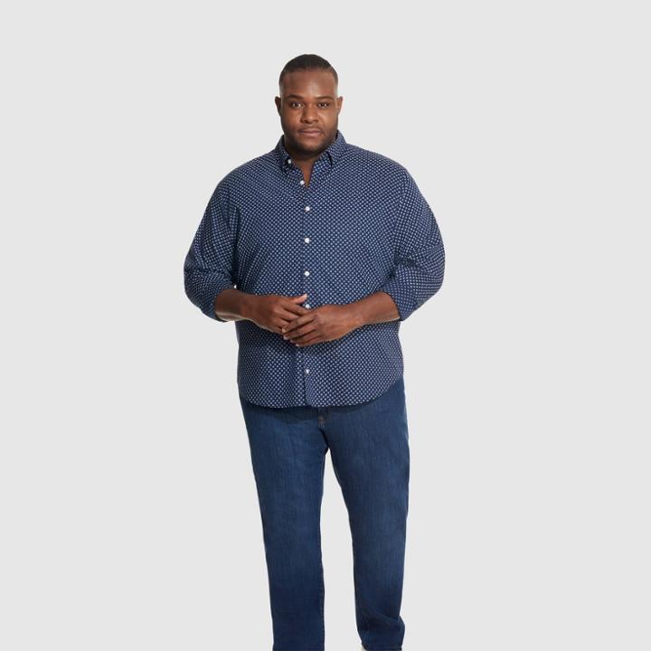 Van Heusen Men's Big & Tall Printed Classic Fit Long Sleeve Button-down Shirt - Iris Black