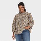 Women's Plus Size Balloon 3/4 Sleeve Yoke Blouse - Universal Thread Floral 3x, Multicolored Floral