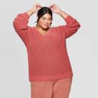 Women's Plus Size Balloon Long Sleeve V-neck Pullover Sweater - Ava & Viv Rust 4x, Women's,