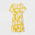 Women's Plus Size Printed Short Sleeve Wrap Dress - Ava & Viv Yellow 1x, Women's,
