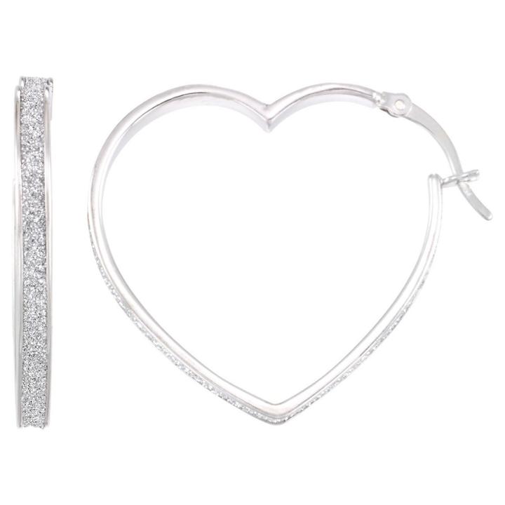 Target Platinum Over Silver Heart Shape Glitter Hoop Earring-platinum, Girl's,