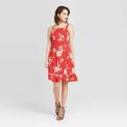 Women's Floral Print Sleeveless Side Button Dress - Xhilaration Red
