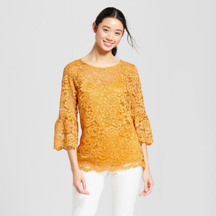 Women's 3/4 Bell Sleeve Lace Blouse - Notations - Gold