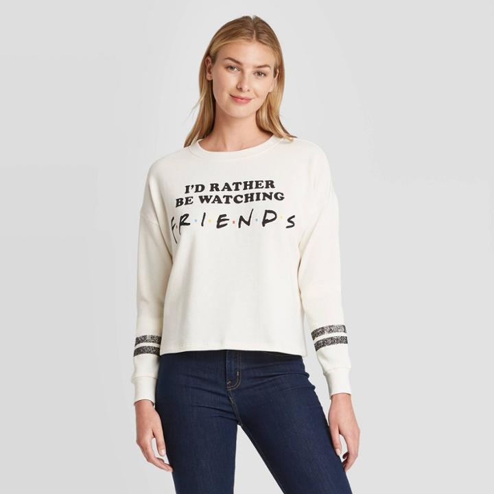 Women's I'd Rather Be Watching Friends Graphic Sweatshirt - White