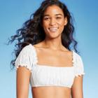 Women's Puff Sleeve Eyelette Bralette Bikini Top - Wild Fable White Xxs