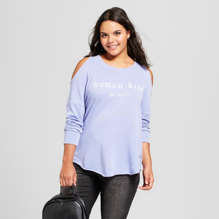 Women's Plus Size Human Kind Cold Shoulder Pullover Burnout Sweatshirt - Grayson Threads (juniors') - Blue