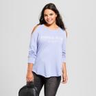 Women's Plus Size Human Kind Cold Shoulder Pullover Burnout Sweatshirt - Grayson Threads (juniors') - Blue