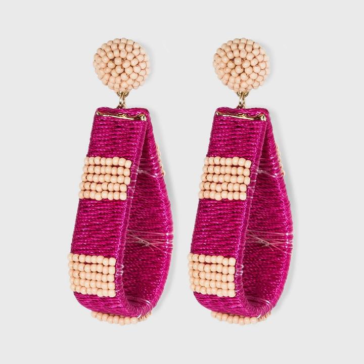 Seed Bead Thread Wrapped Teardrop Earrings - A New Day Coral, Pink