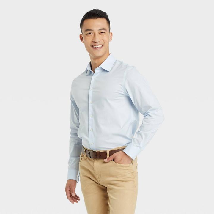 Men's Standard Fit Performance Dress Long Sleeve Button-down Shirt - Goodfellow & Co Blue