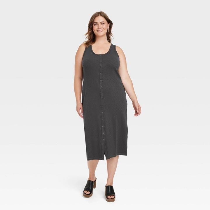 Women's Plus Size Sleeveless Button-front Knit Bodycon Dress - Universal Thread Gray