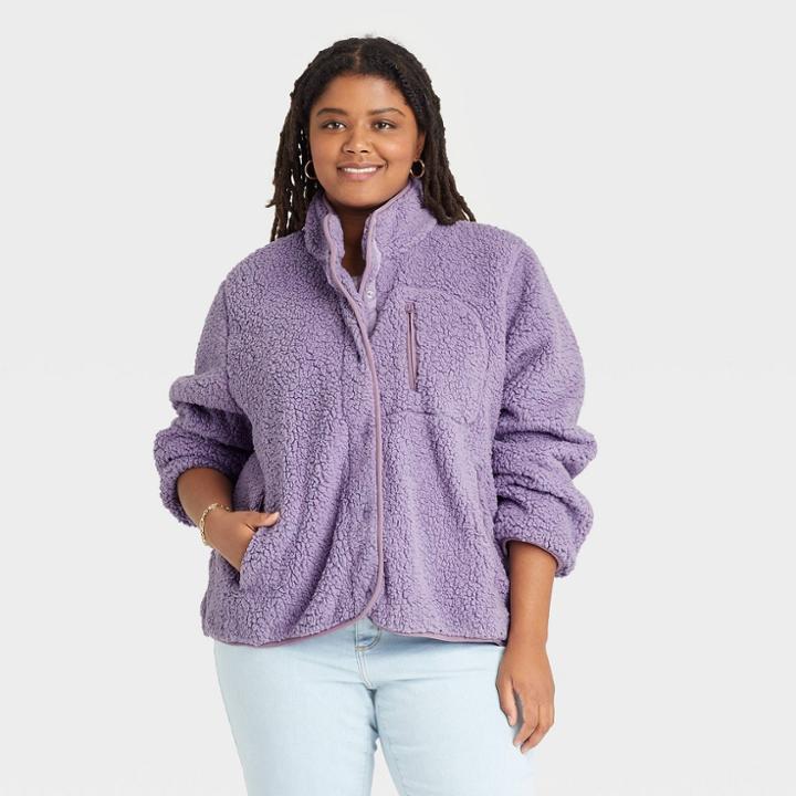 Women's Plus Size Faux Fur Sherpa Jacket - Universal Thread Violet