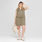 Women's Plus Size Utility Romper - Universal Thread Olive