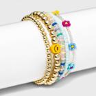 Smiley Face And Beaded Flower Stretch Bracelet Set 5pc - Wild Fable , Gold