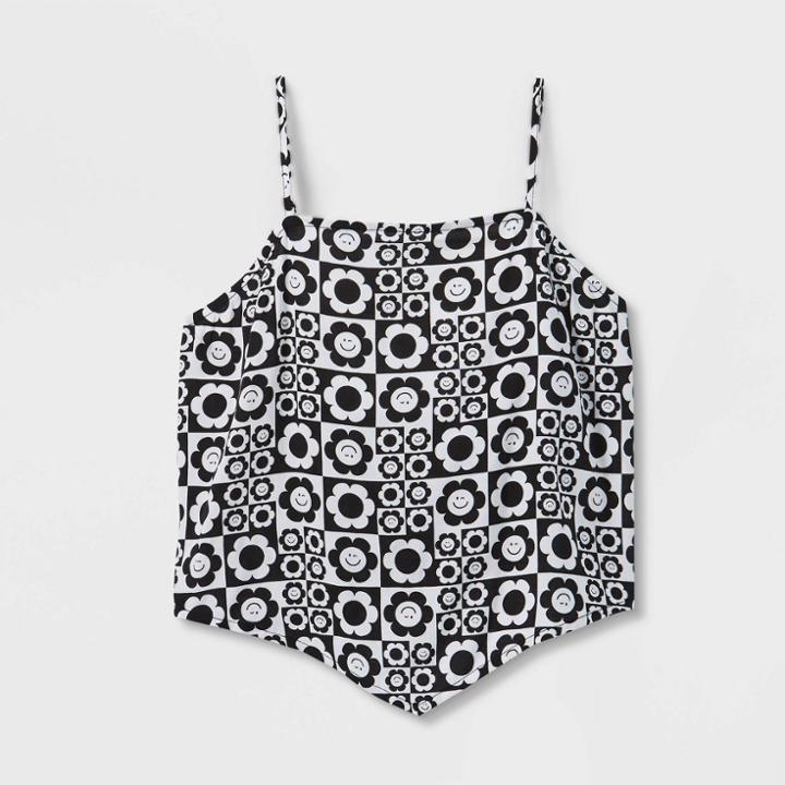 Girls' Hanky Hem Tank Top - Art Class Black/white Floral